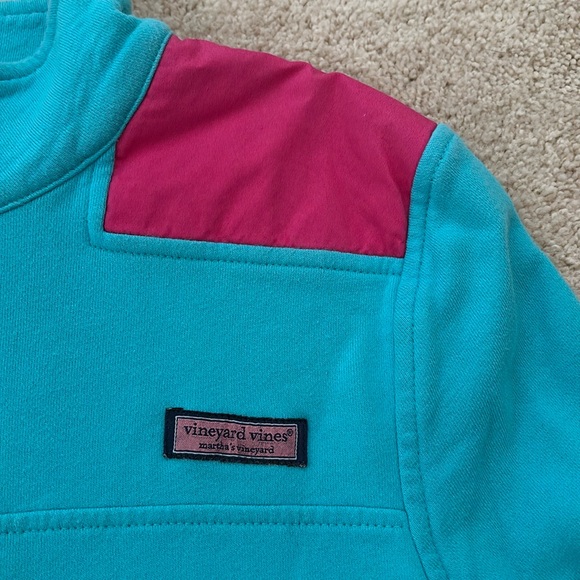 Vtg Vineyard Vines Quarter Zip Pullover Pink and Teal Sweatshirt Girls Size M - Picture 3 of 6